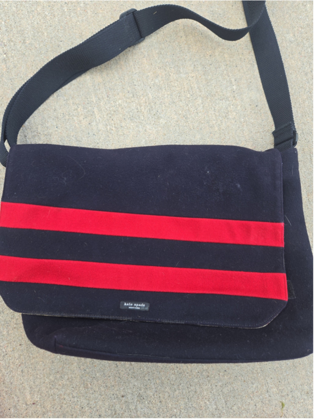 Women's Kate Spade Large Navy Red Striped Messanger Crossbody Bag One Size